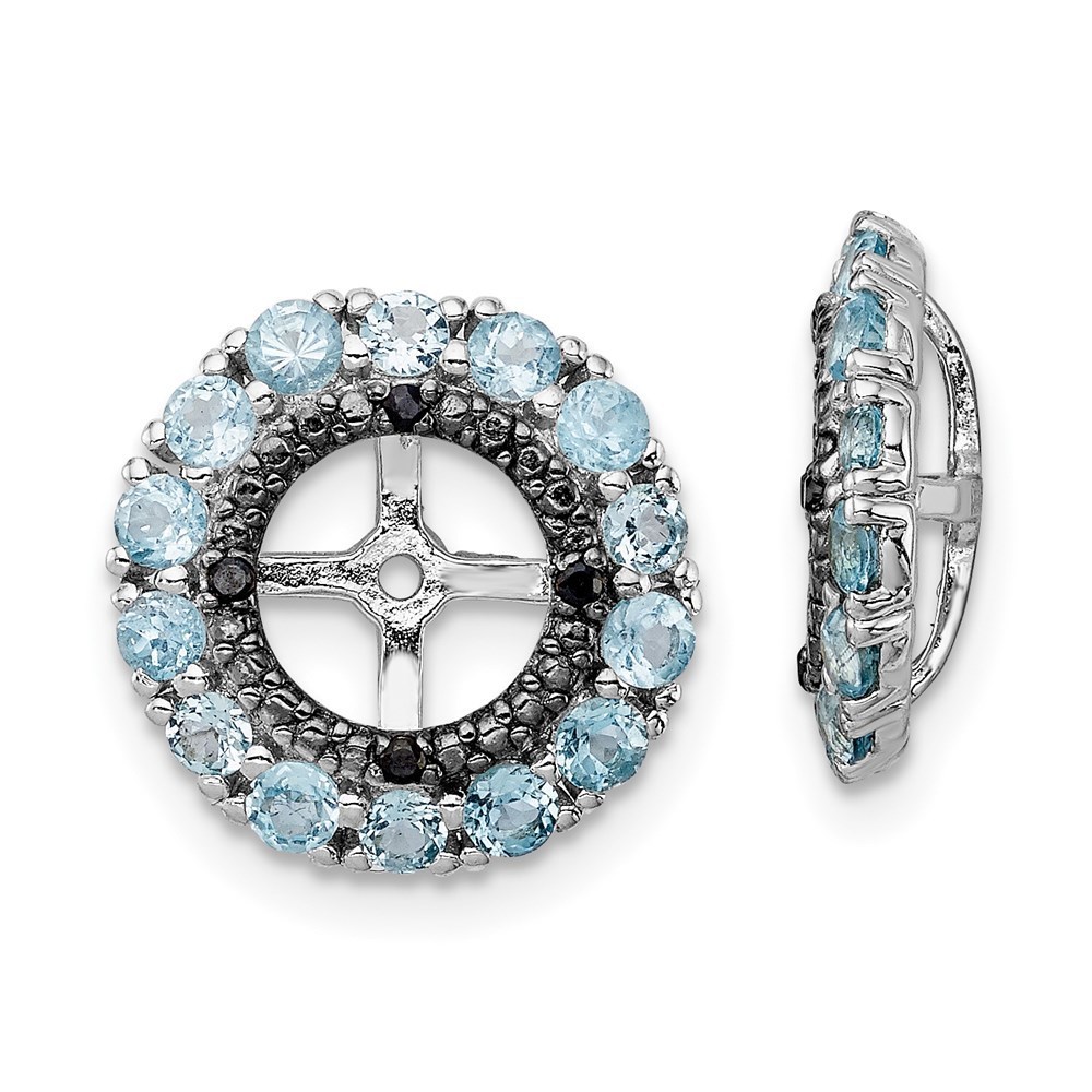 925 Sterling Silver Rhodium Swiss Blue Topaz & Black Sapphire Earring Jacket
